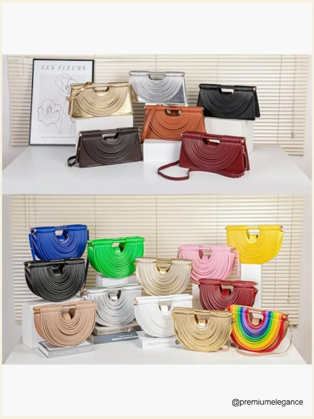 Woven PU Leather Satchel Crossbody Bag Top-Handle Half Round Evening Clutch